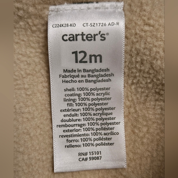 NWOT Sherpa 12 Month Carter's Baby Unisex Long Sleeve Pram Jumpsuit - Picture 3 of 4